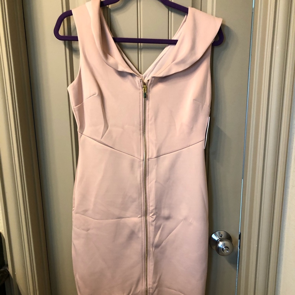 NWT pretty pink midi dress with gold zipper